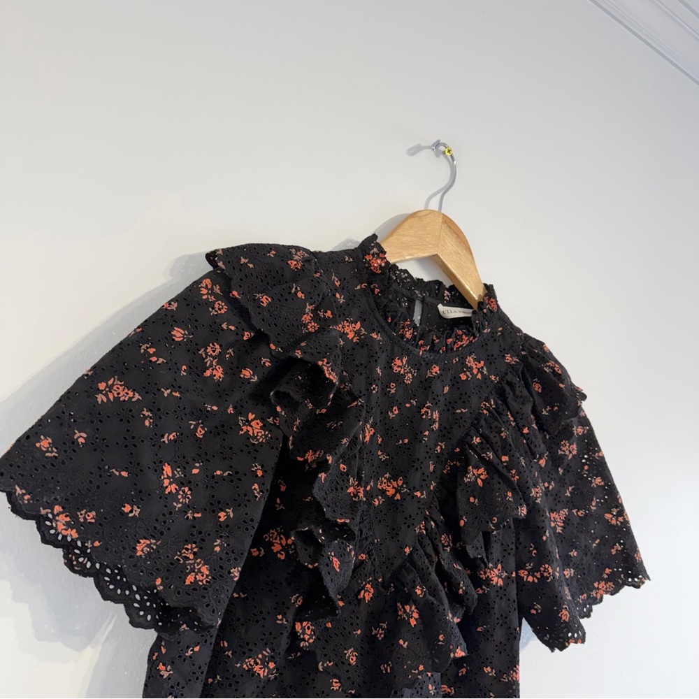 Ulla Johnson Choux Top Black floral ruffle eyelet blouse short sleeve - Picture 4 of 11